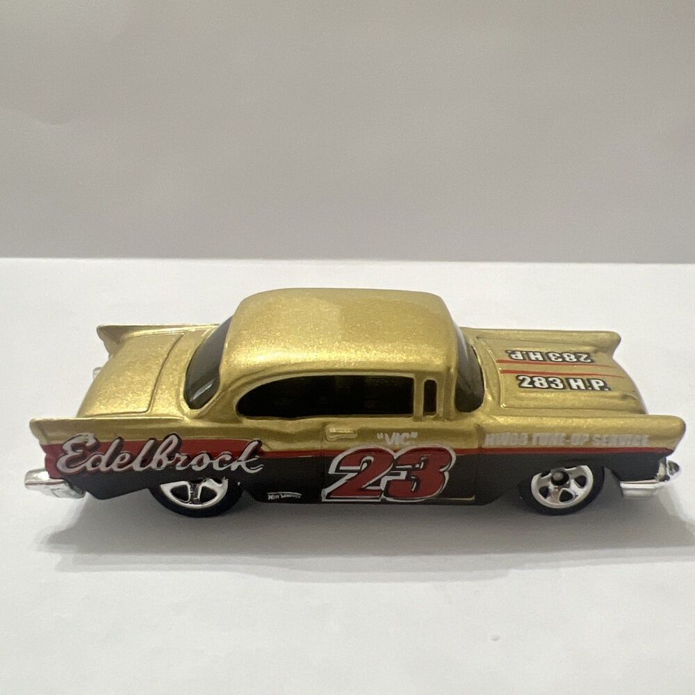 Hot Wheels Toy Car Gold Red Silver 57' 1957 Chevy Edelbrock #23 C26